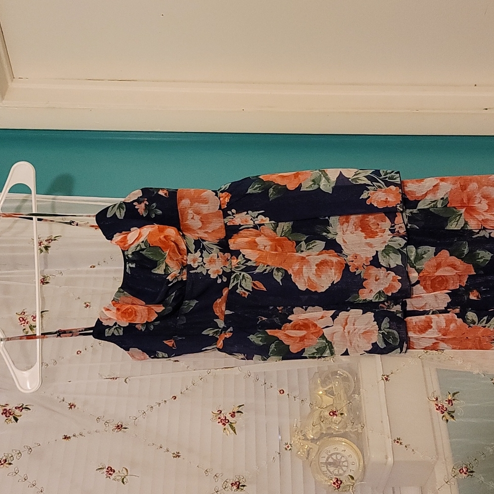 Blue with Pink Floral Maxi Dress from Crystal Doll